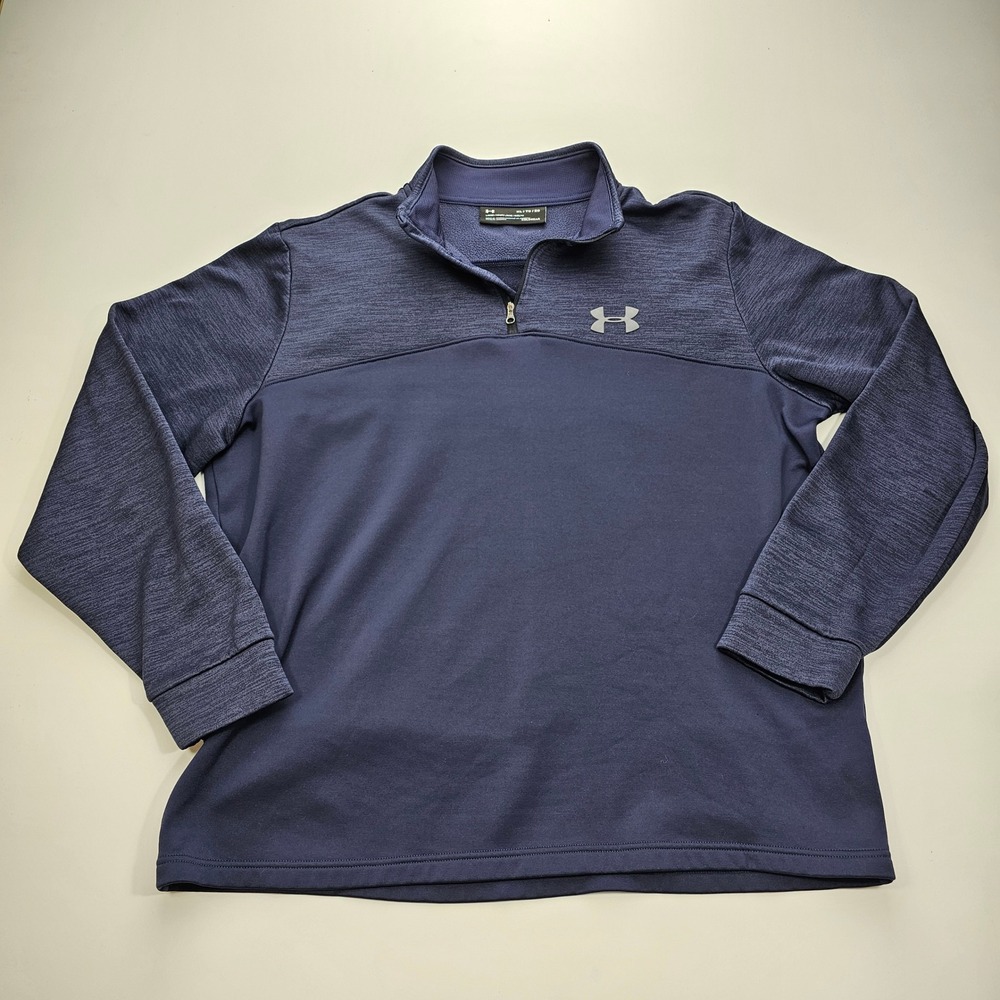 Under Armour ColdGear Mens XL Navy Blue Heathered Quarter Zip Pullover Loose Fit
